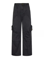 Men's wide leg cargo pants with pockets.