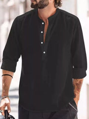 Men's long-sleeve shirt with button detailing in a slightly stretchy cotton-spandex blend.