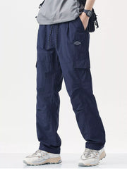Men's plus size relaxed fit cargo pants with drawstring and pockets, alternate product view.