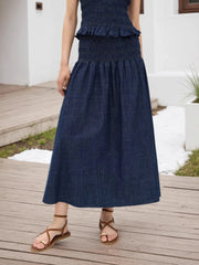 Elastic Waist Midi Skirt
