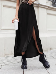 Elastic Waistband High-Slit Maxi Skirt Black / S