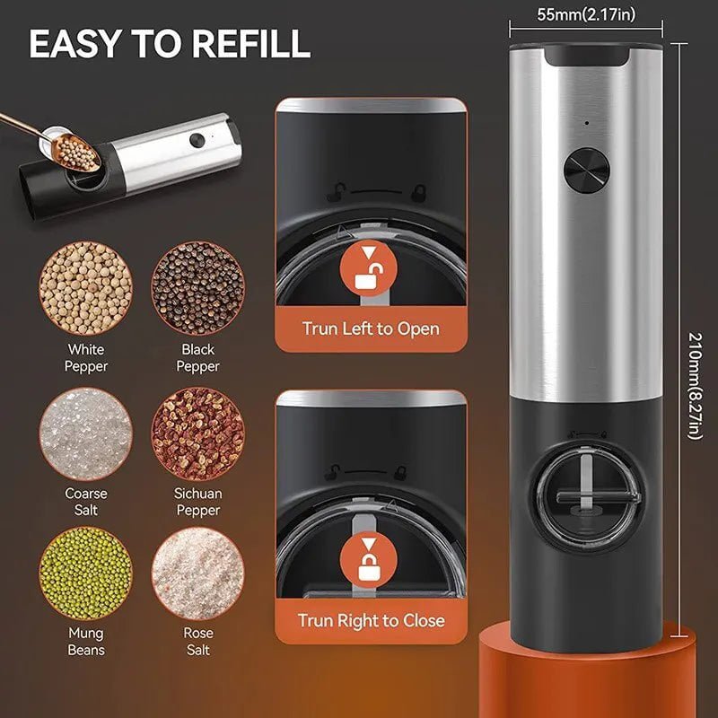 Electric Salt Grinder Set - USB Rechargeable Pepper Mill with LED Light, Adjustable Coarseness, Kitchen Tools