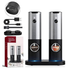 Electric Salt Grinder Set - USB Rechargeable Pepper Mill with LED Light, Adjustable Coarseness, Kitchen Tools