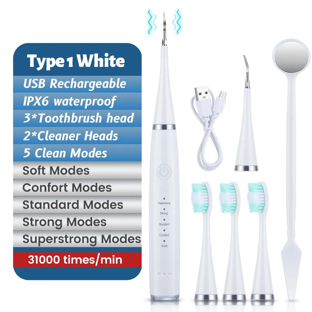 Electric Ultrasonic Dental Scaler: Sonic Remover for Tartar and Plaque WHITE