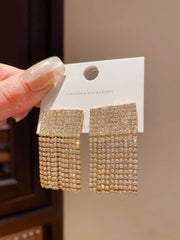 Elegant Gold Tone Rectangular Drop Earrings with Pave Cubic Zirconia Top Gold