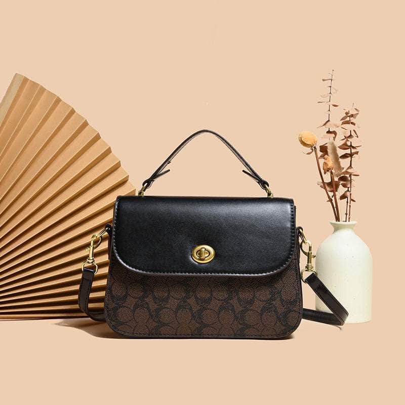 Elegant Signature Canvas Top Handle Handbag Black