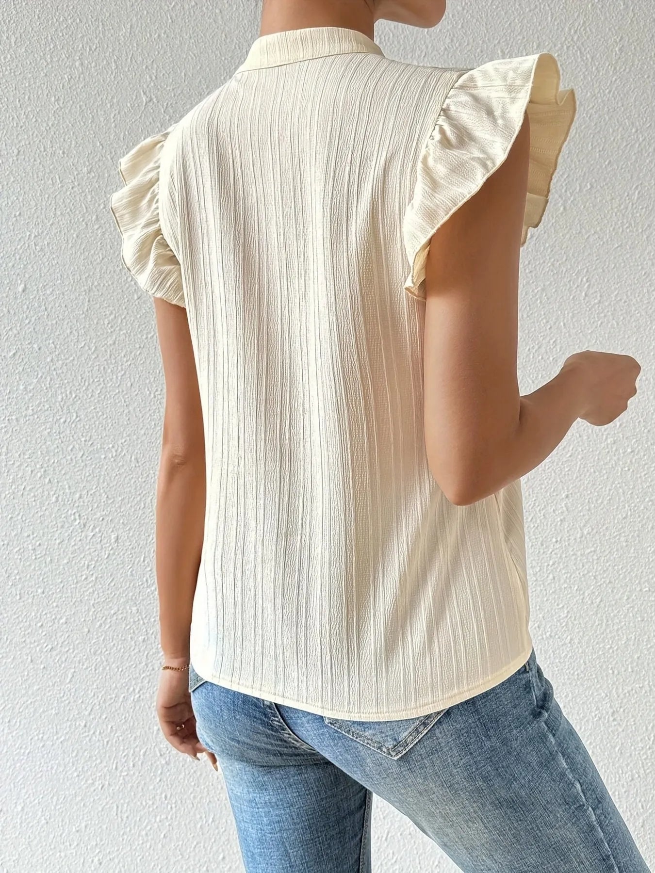 Embroidered Cap Sleeve Notched Blouse