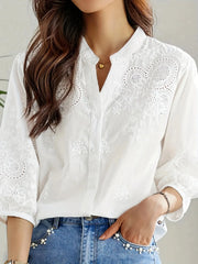 Embroidered Eyelet Button Up Shirt