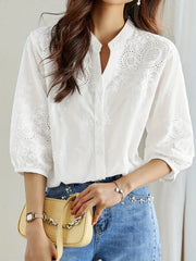 Embroidered Eyelet Button Up Shirt