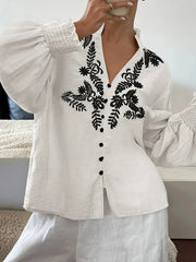 Embroidered Lantern Sleeve Blouse