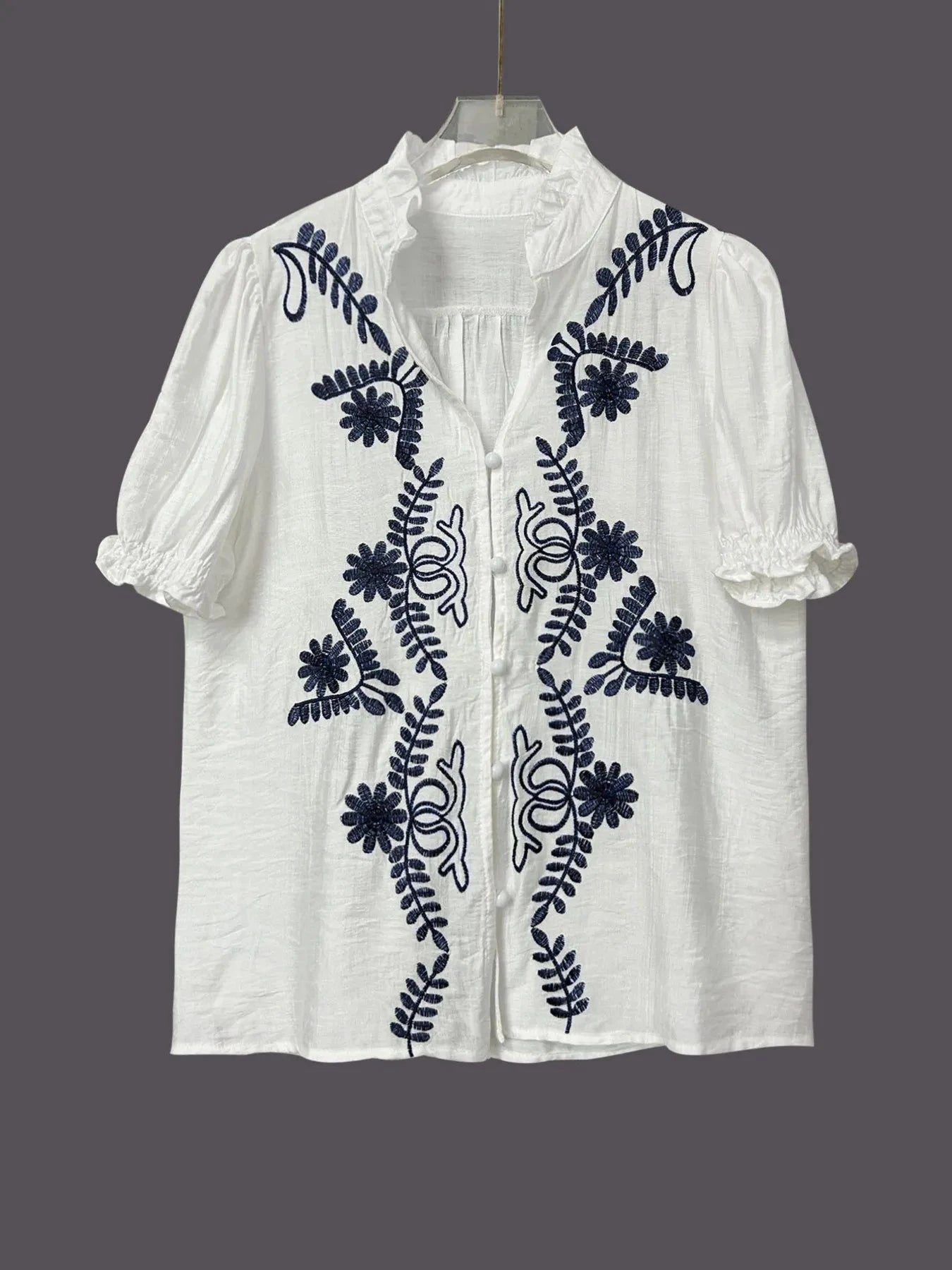 Embroidered Puff Sleeve Blouse