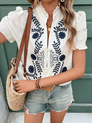 Embroidered Puff Sleeve Blouse White / S