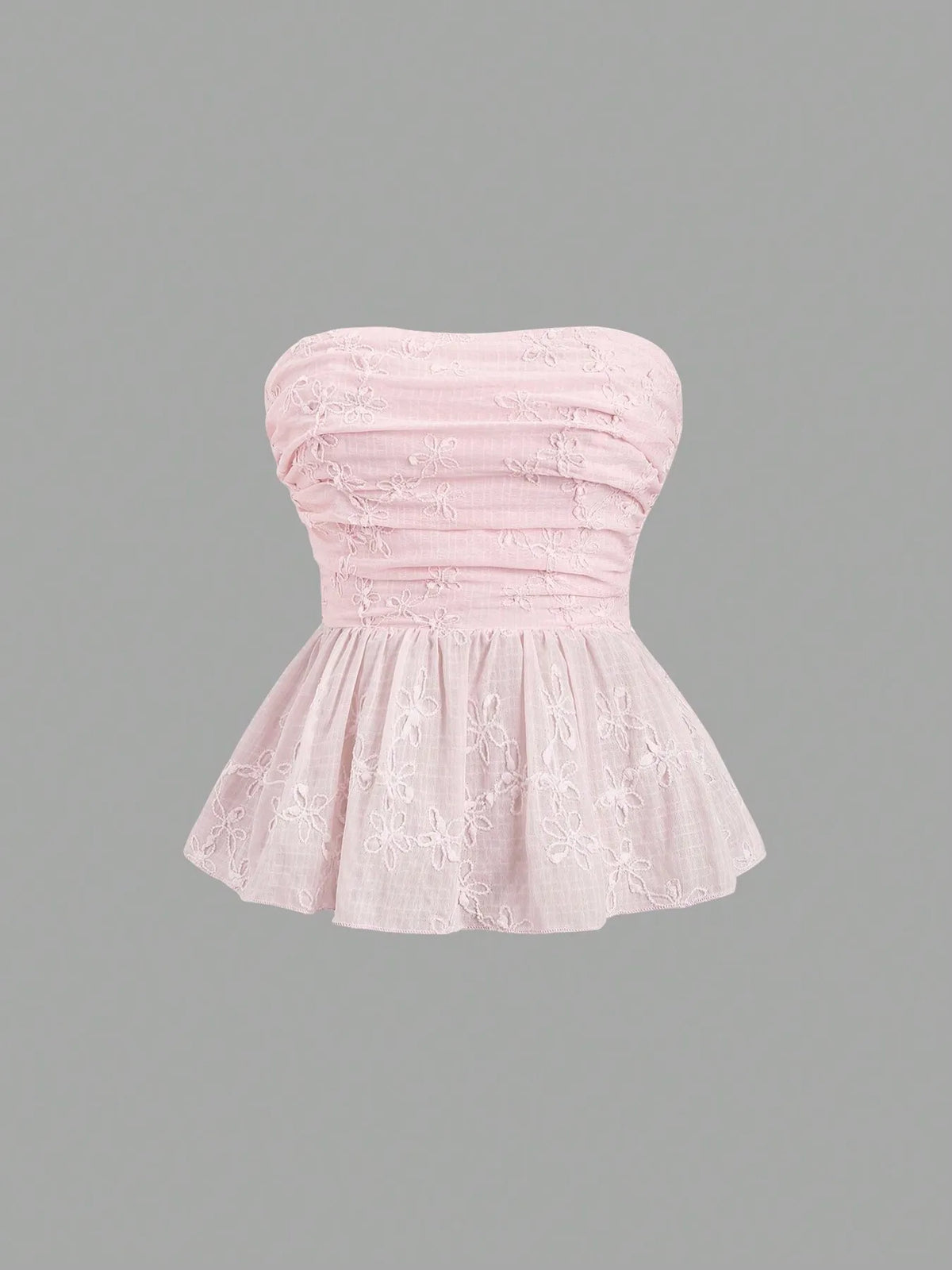 Embroidered Smocked Tube Top Pink / XS