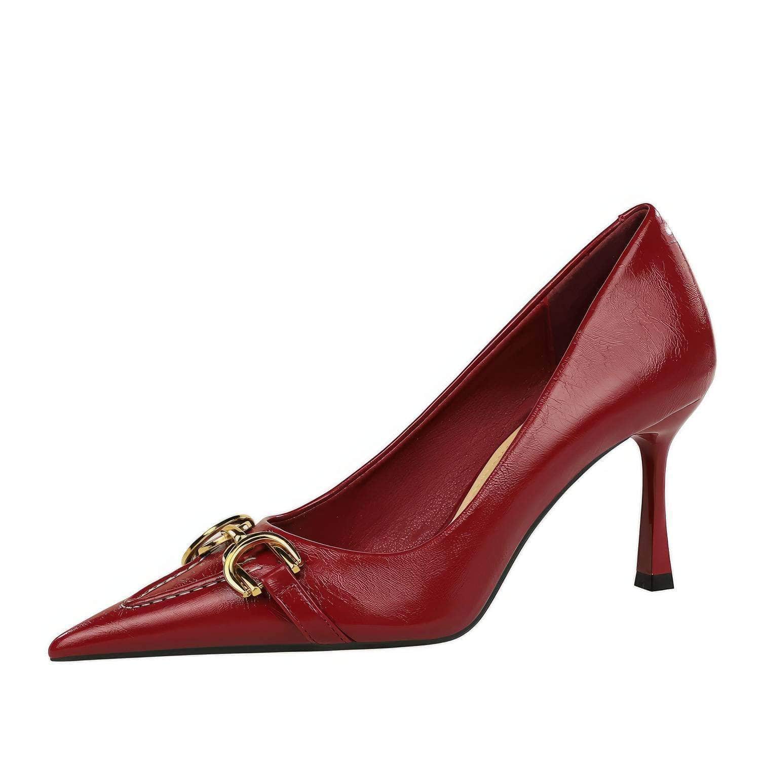 Embroidery Detailed Metallic Chain Pointed Toe Court Heels