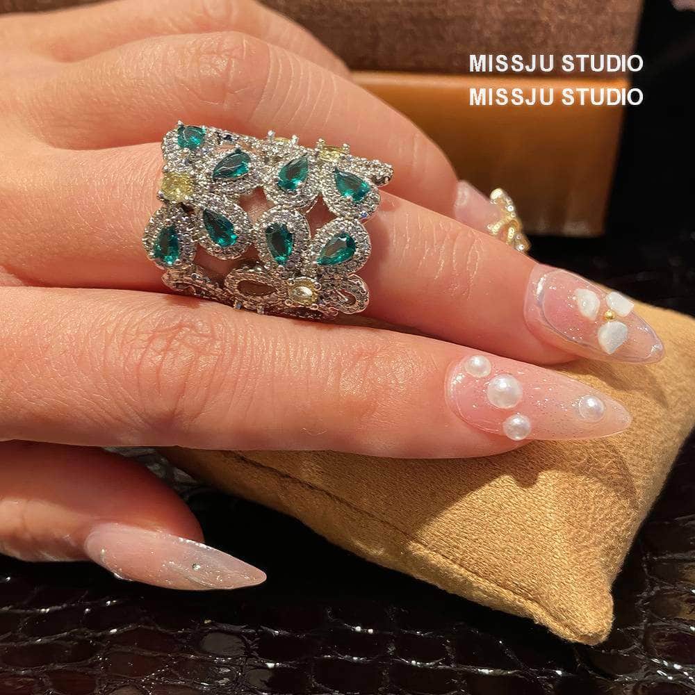 Emerald Crystal Gemstone Statement Cocktail Ring Green