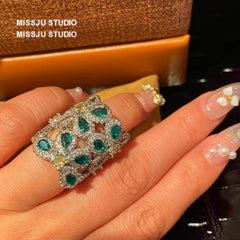 Emerald Crystal Gemstone Statement Cocktail Ring Green