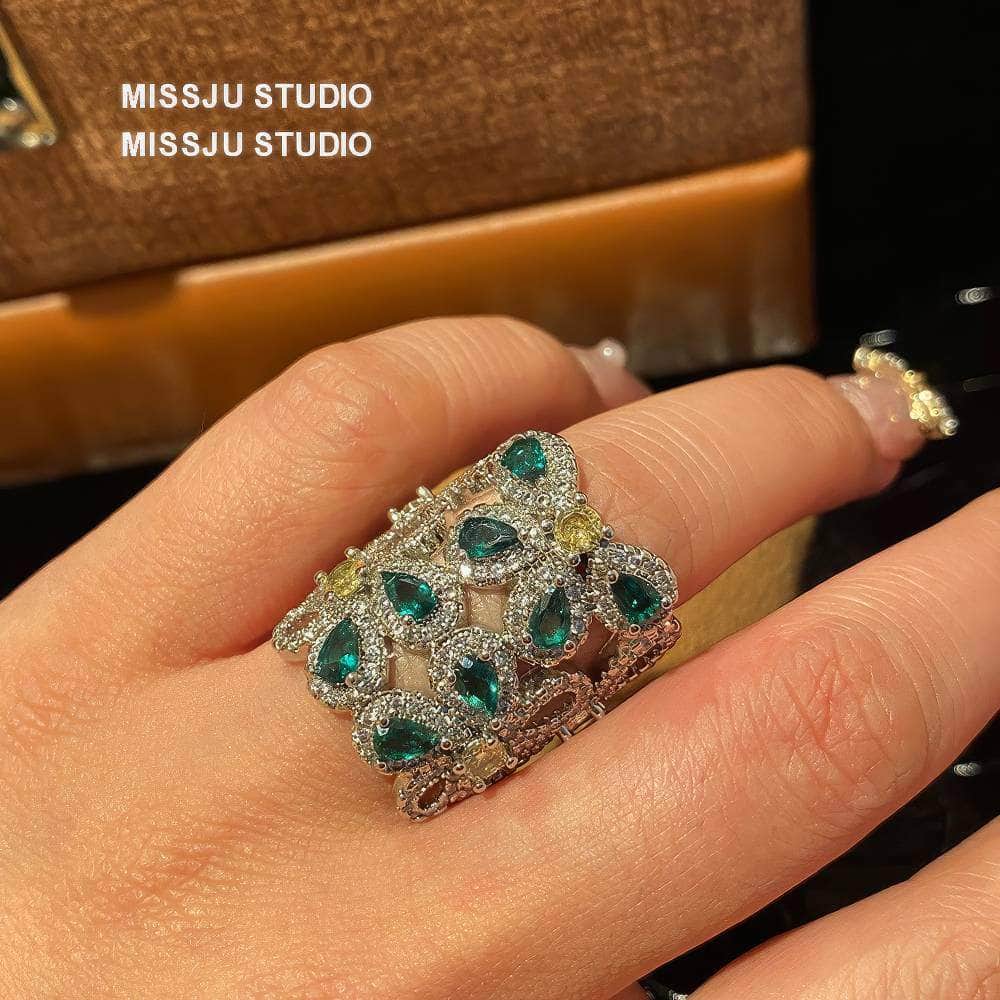 Emerald Crystal Gemstone Statement Cocktail Ring Green