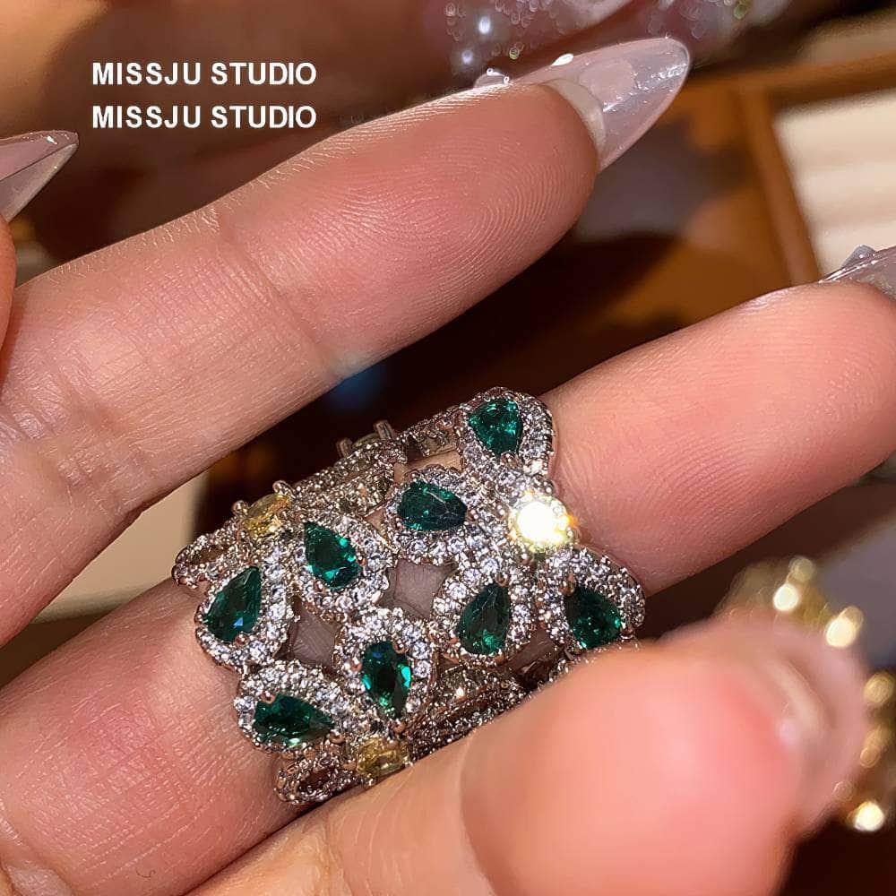 Emerald Crystal Gemstone Statement Cocktail Ring Green