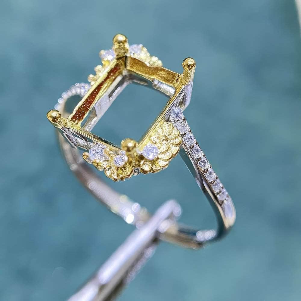 Emerald-Cut Semi-Mount Inlaid Ring Settings Lab Diamond 18k Gold Gemstone Ring: 6*8MM, 7*9MM, 8*10MM
