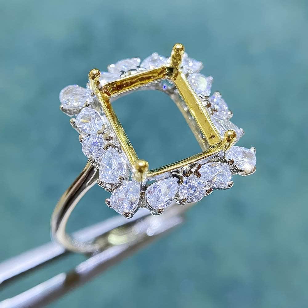 Emerald-Cut Semi-Mount Inlaid Ring Settings Lab Diamond 18k Gold Gemstone Ring: 6*8MM, 7*9MM, 8*10MM