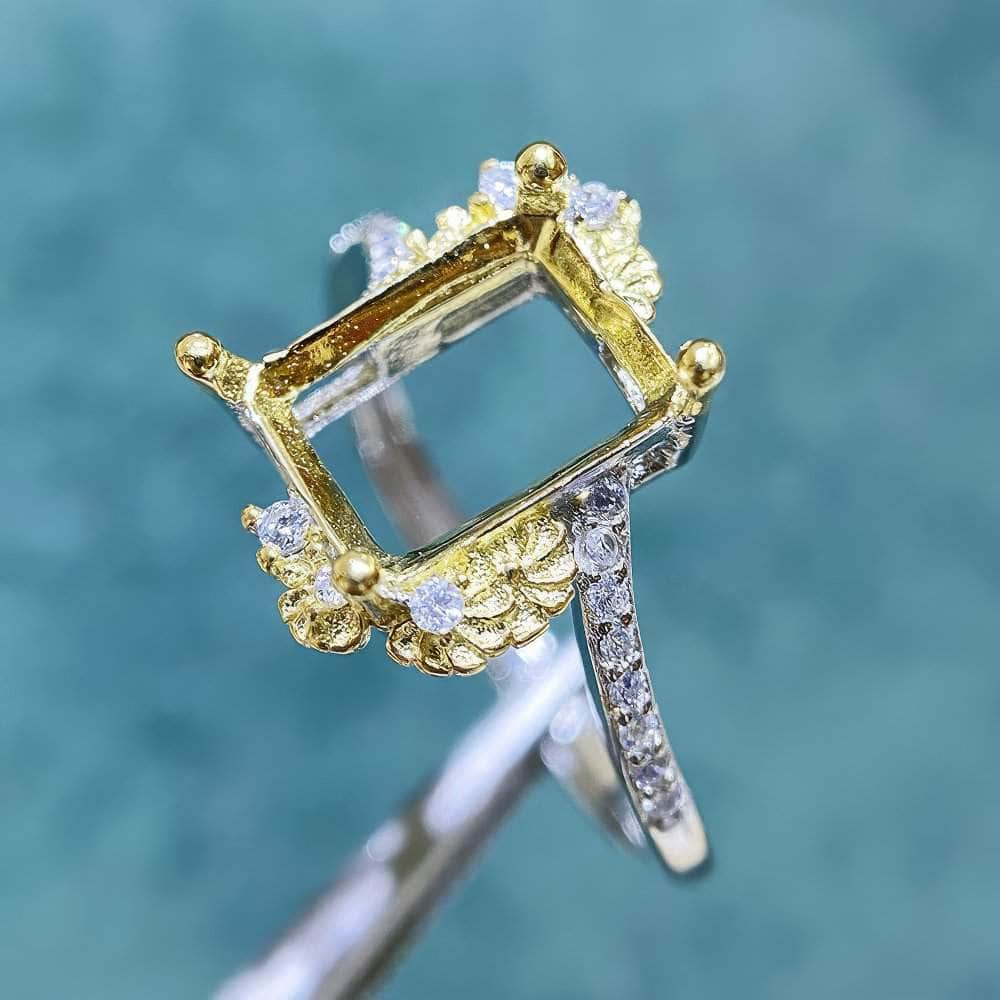 Emerald-Cut Semi-Mount Inlaid Ring Settings Lab Diamond 18k Gold Gemstone Ring: 6*8MM, 7*9MM, 8*10MM