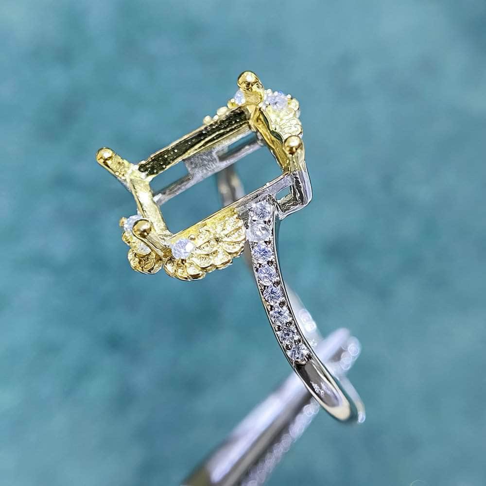 Emerald-Cut Semi-Mount Inlaid Ring Settings Lab Diamond 18k Gold Gemstone Ring: 6*8MM, 7*9MM, 8*10MM