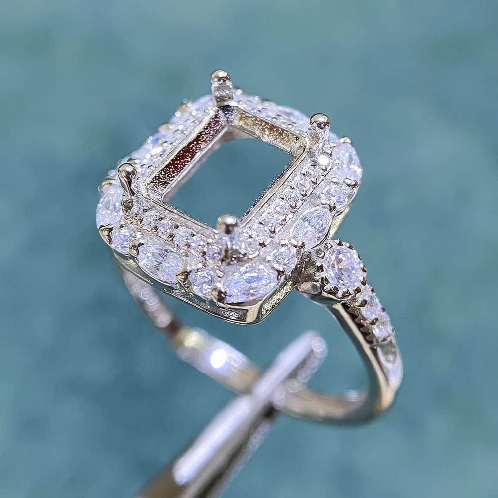 Emerald-Cut Semi-Mount Inlaid Ring Settings Lab Diamond 18k Gold Gemstone Ring: 6*8MM, 7*9MM, 8*10MM
