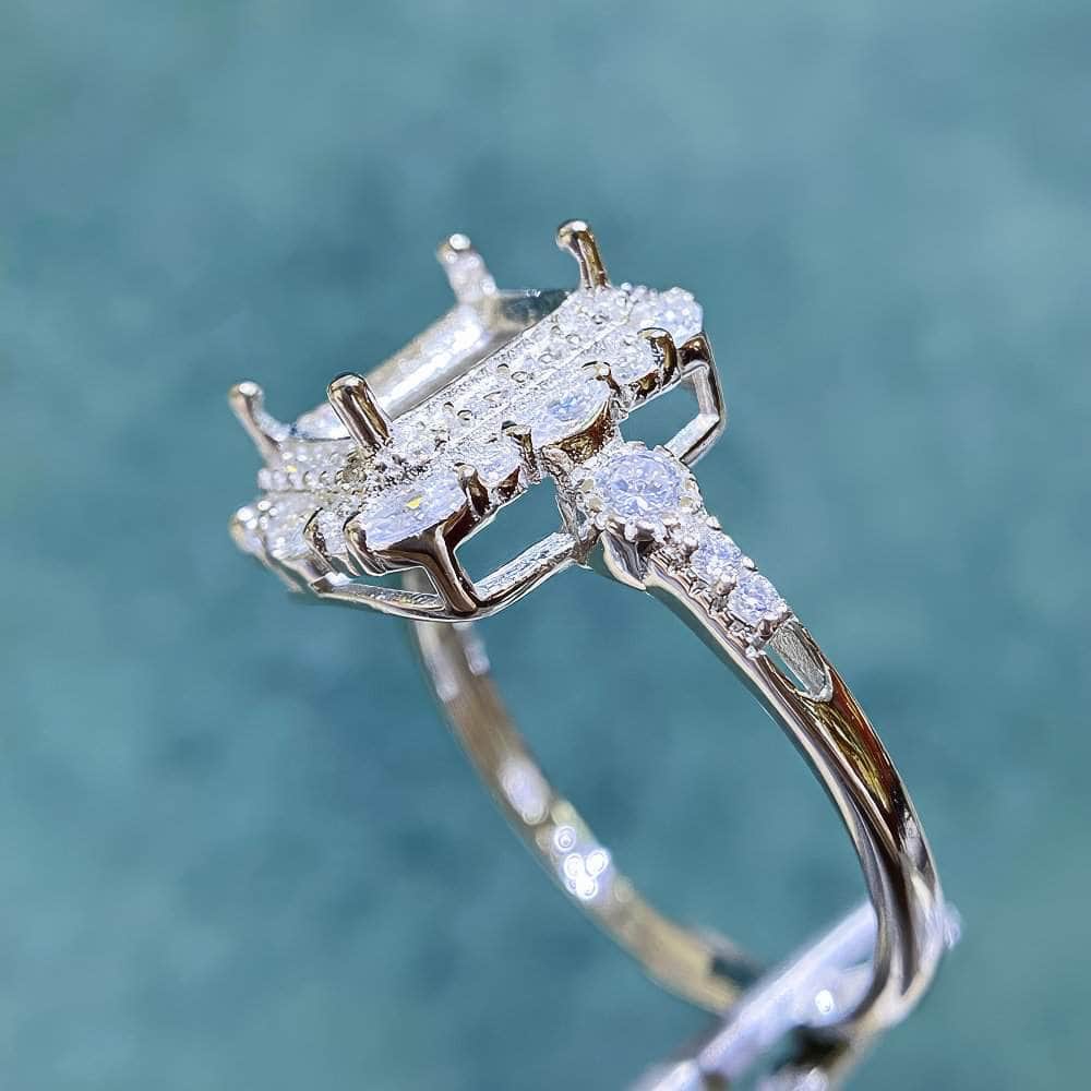 Emerald-Cut Semi-Mount Inlaid Ring Settings Lab Diamond 18k Gold Gemstone Ring: 6*8MM, 7*9MM, 8*10MM