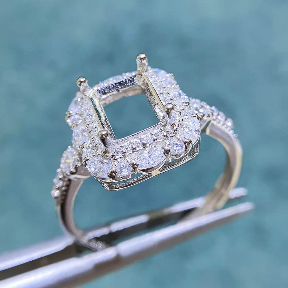 Emerald-Cut Semi-Mount Inlaid Ring Settings Lab Diamond 18k Gold Gemstone Ring: 6*8MM, 7*9MM, 8*10MM