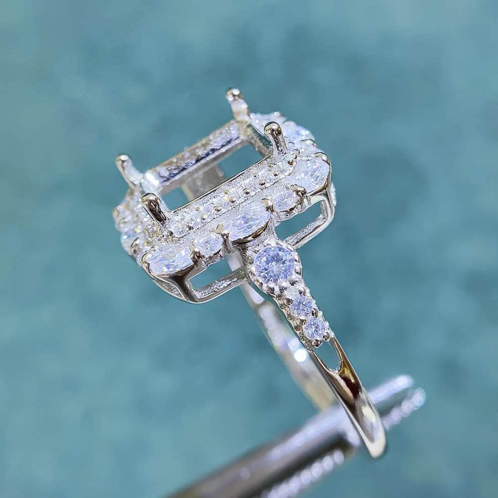 Emerald-Cut Semi-Mount Inlaid Ring Settings Lab Diamond 18k Gold Gemstone Ring: 6*8MM, 7*9MM, 8*10MM