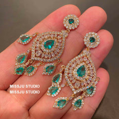 Emerald Rhinestone Chandelier Tassel Earrings Green