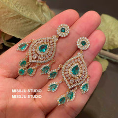 Emerald Rhinestone Chandelier Tassel Earrings Green