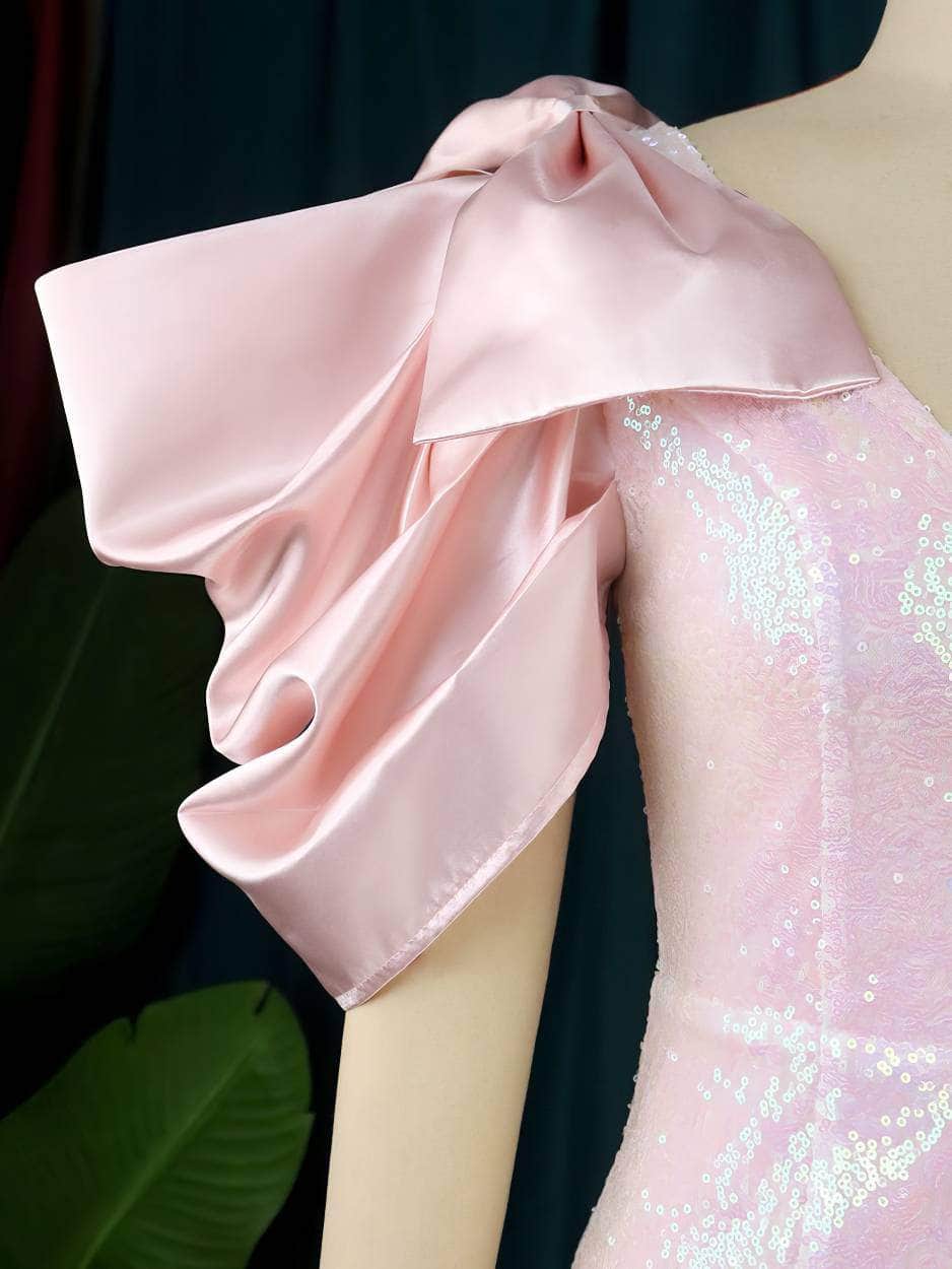 Exaggerated Bow Sleeves Sequin Side Slit Dress