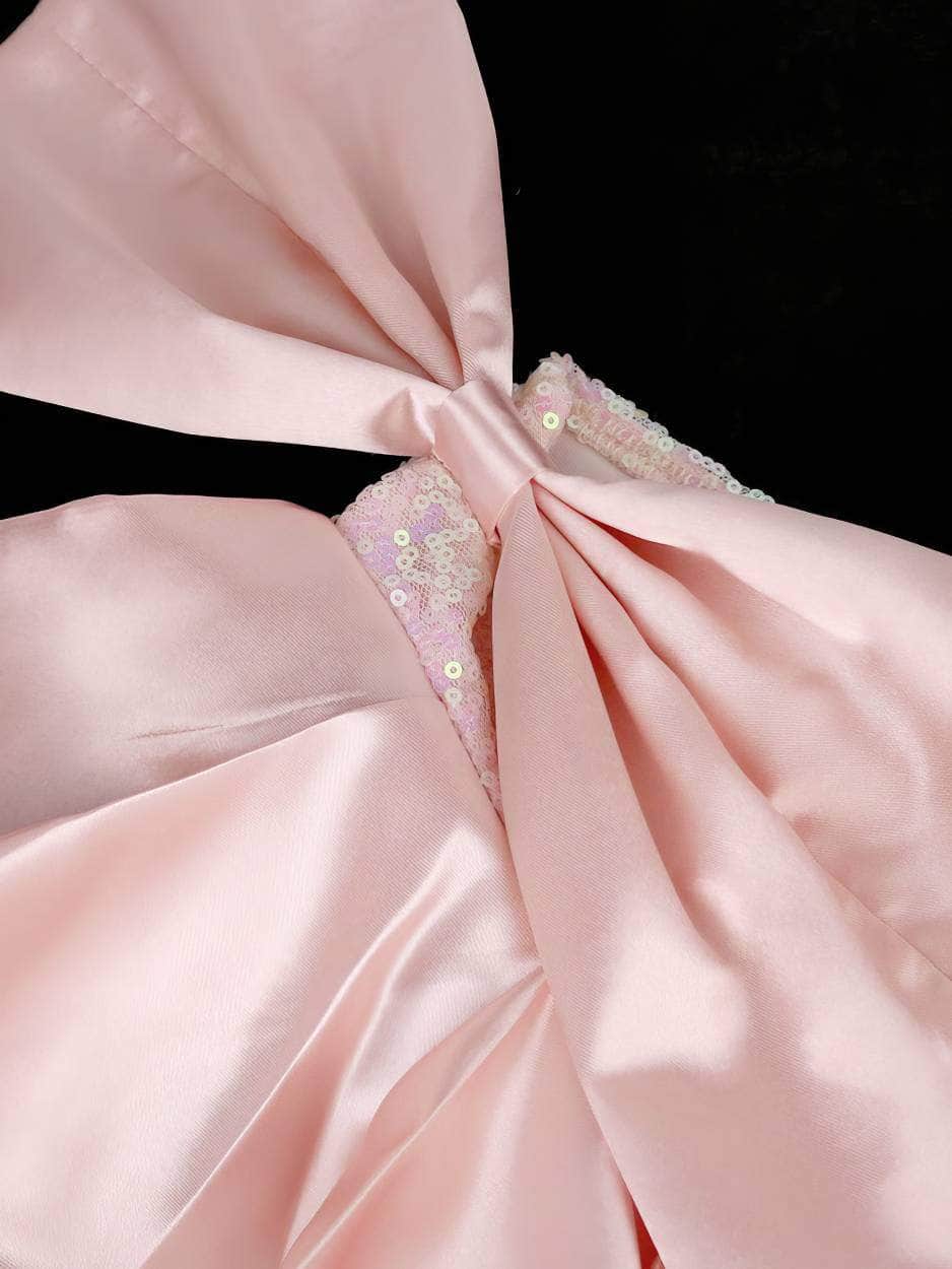 Exaggerated Bow Sleeves Sequin Side Slit Dress