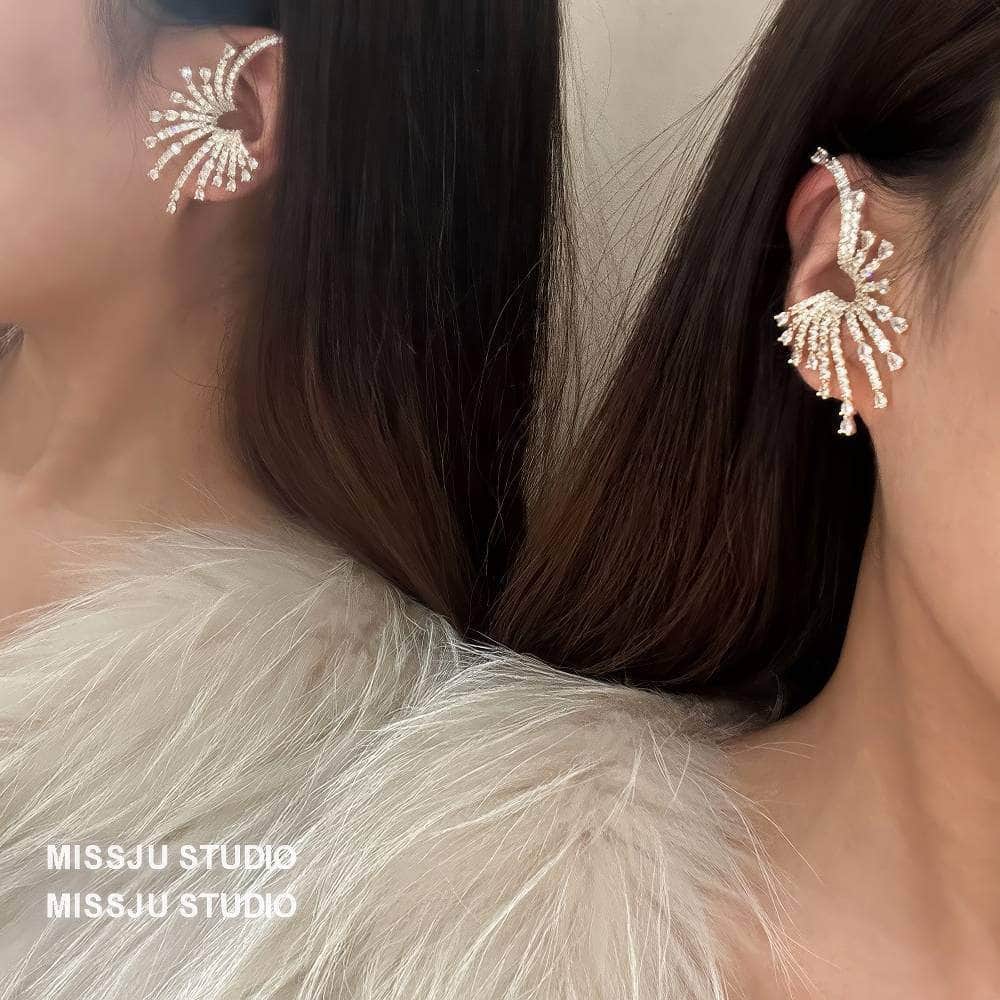 Exaggerated Sparkly Paved Rhinestone EarCuff Earrings White