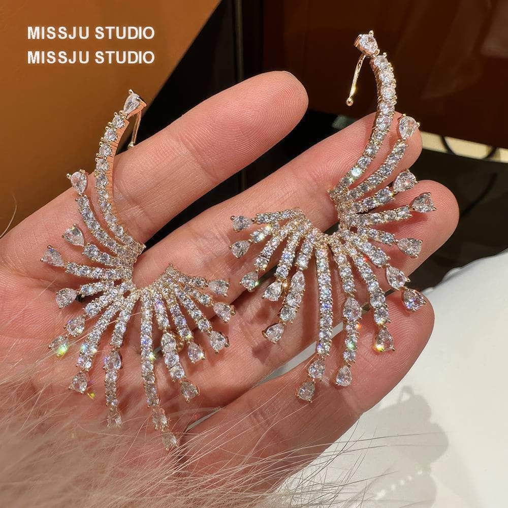 Exaggerated Sparkly Paved Rhinestone EarCuff Earrings White