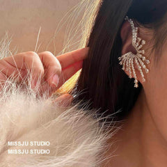 Exaggerated Sparkly Paved Rhinestone EarCuff Earrings White