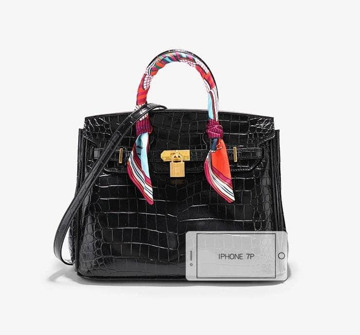 Exquisite Crocodile Handbag with Polished Gold Hardware Large / Black
