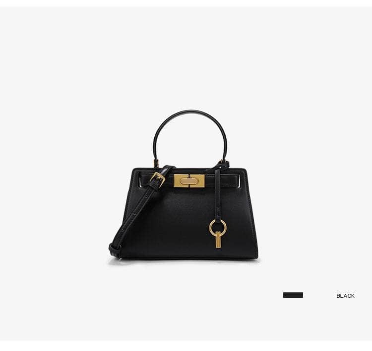 Exquisite Leather Handbag with Top Handle Black