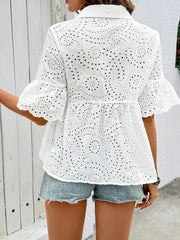 Eyelet Button Down Half Sleeve Shirt