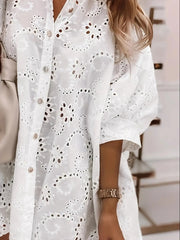 Eyelet Embroidered Button-Down Oversize Shirt