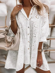 Eyelet Embroidered Button-Down Oversize Shirt White / S