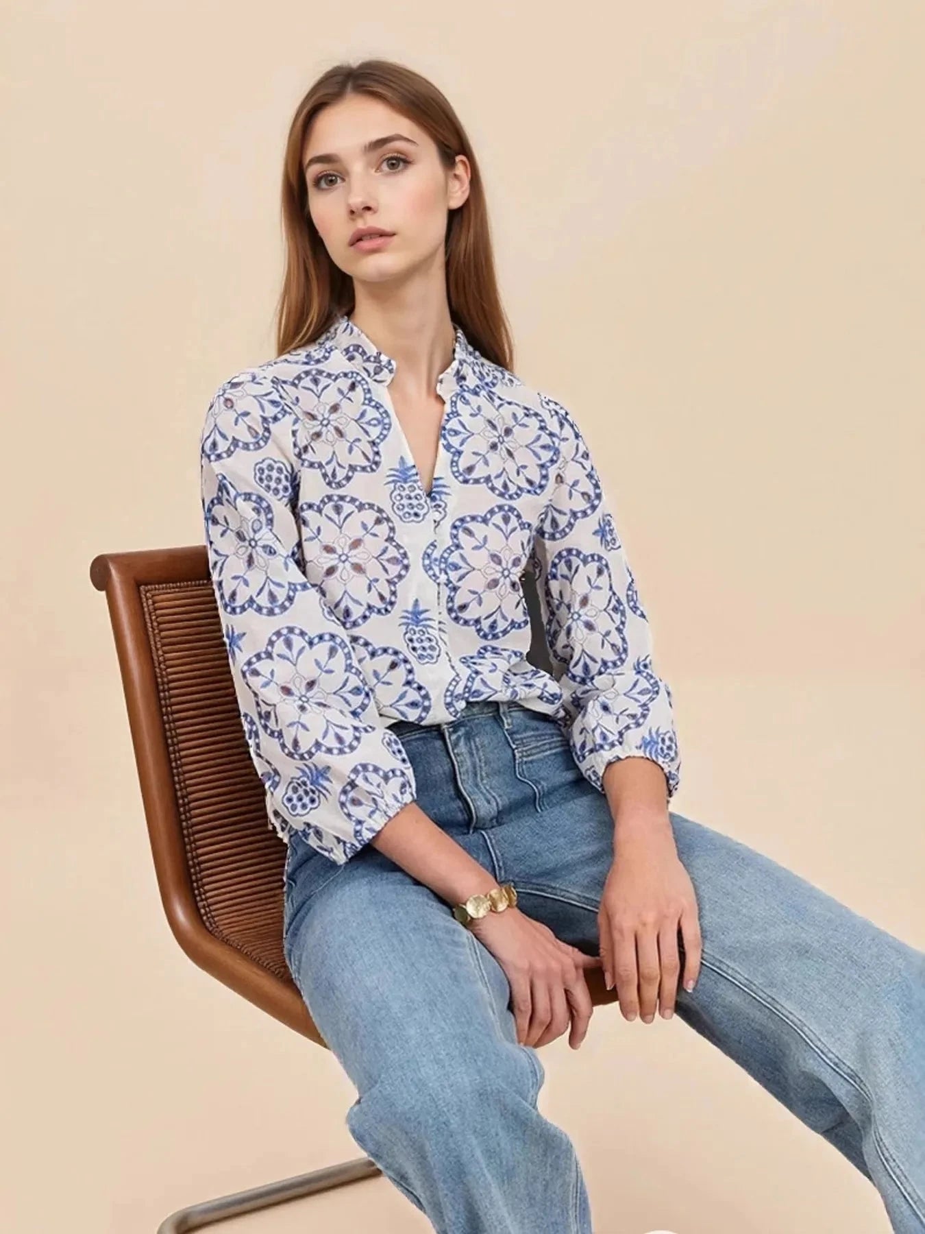 Eyelet Embroidered Long Sleeve Shirt