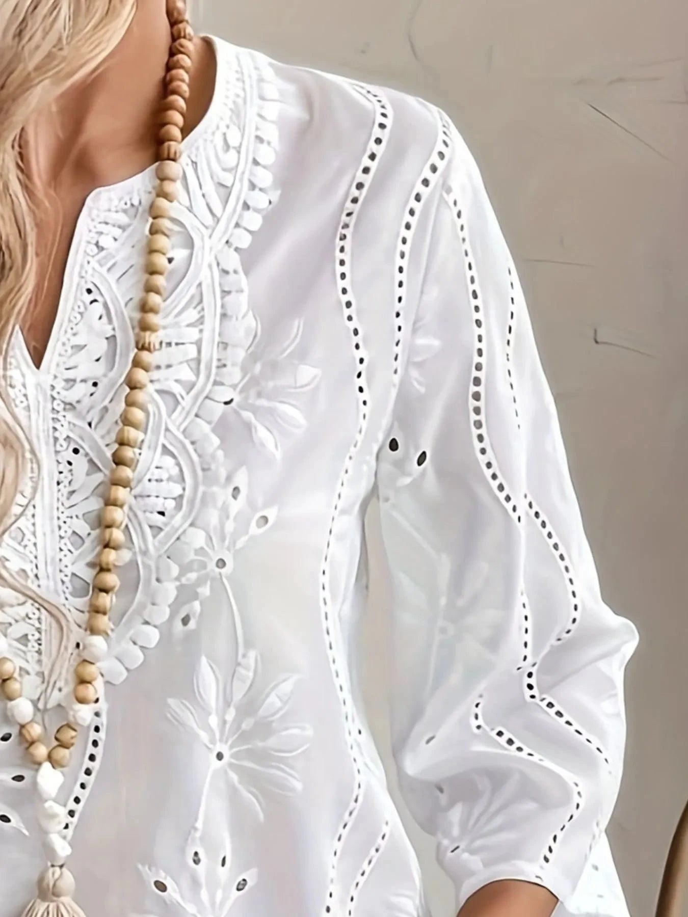 Eyelet Embroidered Notched Blouse