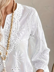 Eyelet Embroidered Notched Blouse