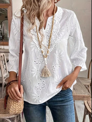 Eyelet Embroidered Notched Blouse White / S