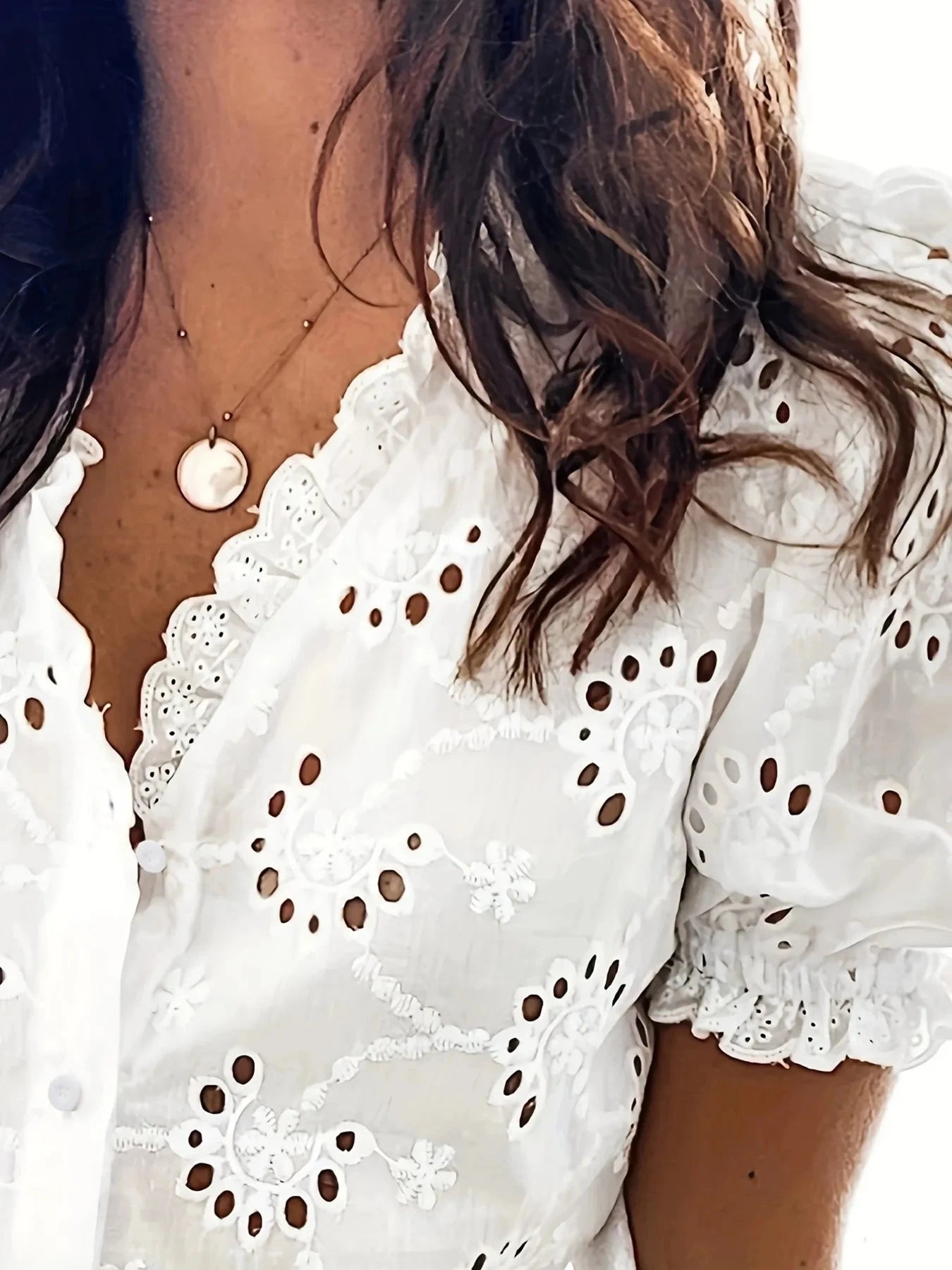 Eyelet Embroidered Short Sleeve Shirt