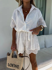 Eyelet Lace Button-Up Romper