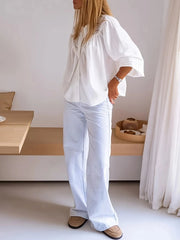 Eyelet Lace Detail Long Sleeve Blouse