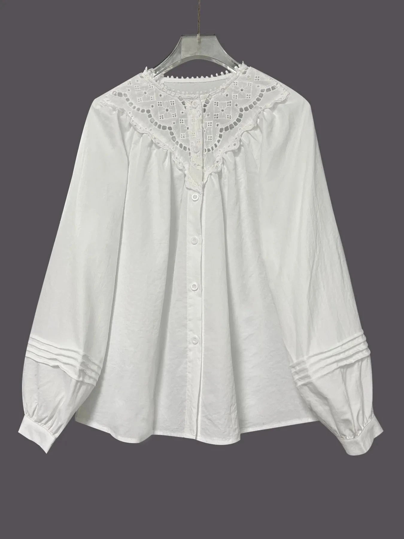 Eyelet Lace Detail Long Sleeve Blouse